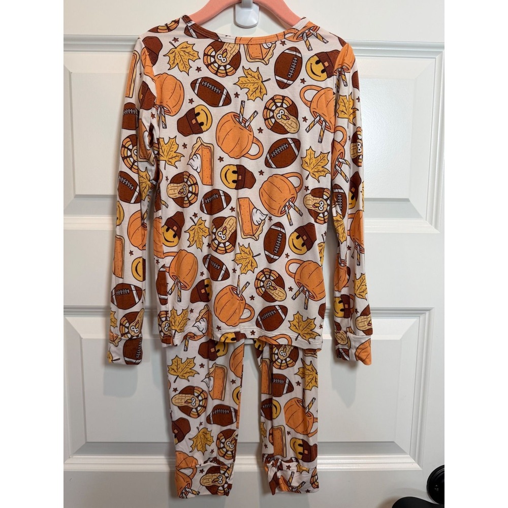 45. Little Pajama Co Kids 4T Bamboo Fall Thanksgiving Football Pajama Set